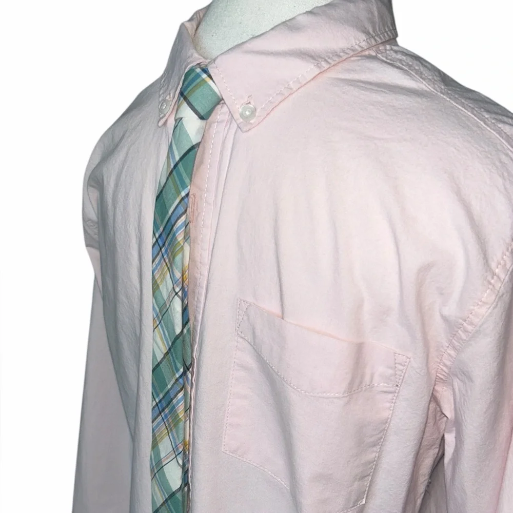 Old Navy Boys’ Pink Button Down Shirt W/ Plaid Necktie 14/16